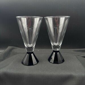 Vtg Black Base Wine Glasses Set of 2 Cristal d’Arques French Barware Art Deco